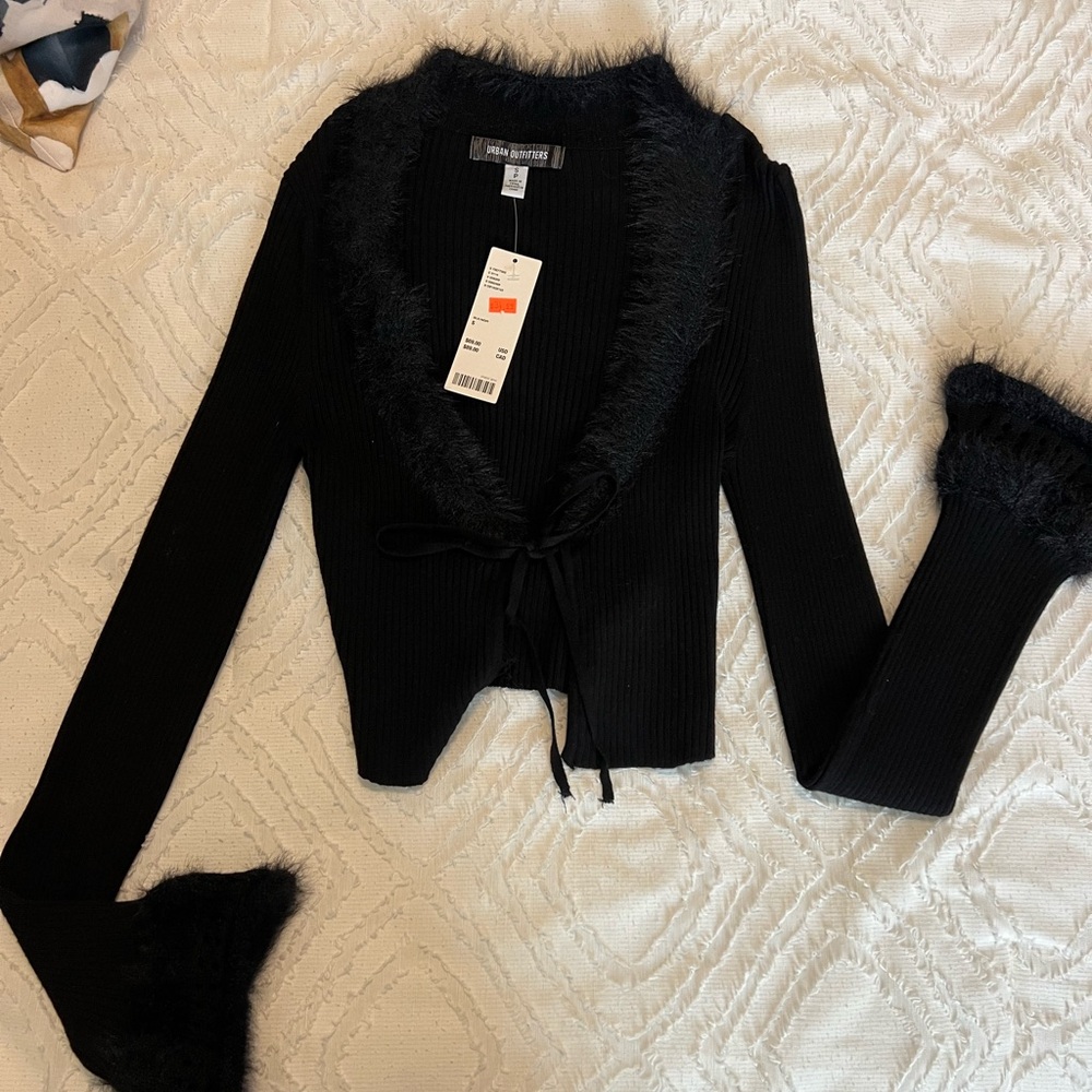 Urban Outfitters Black Fuzzy Trim Women's Sweater
